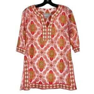 Gretchen Scott Geometric Tunic Orange and White